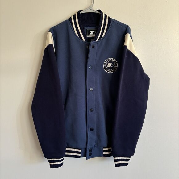 STARTER Varsity Jacket Button Down Blue Logo Sports - Mens Size Medium - Picture 1 of 8